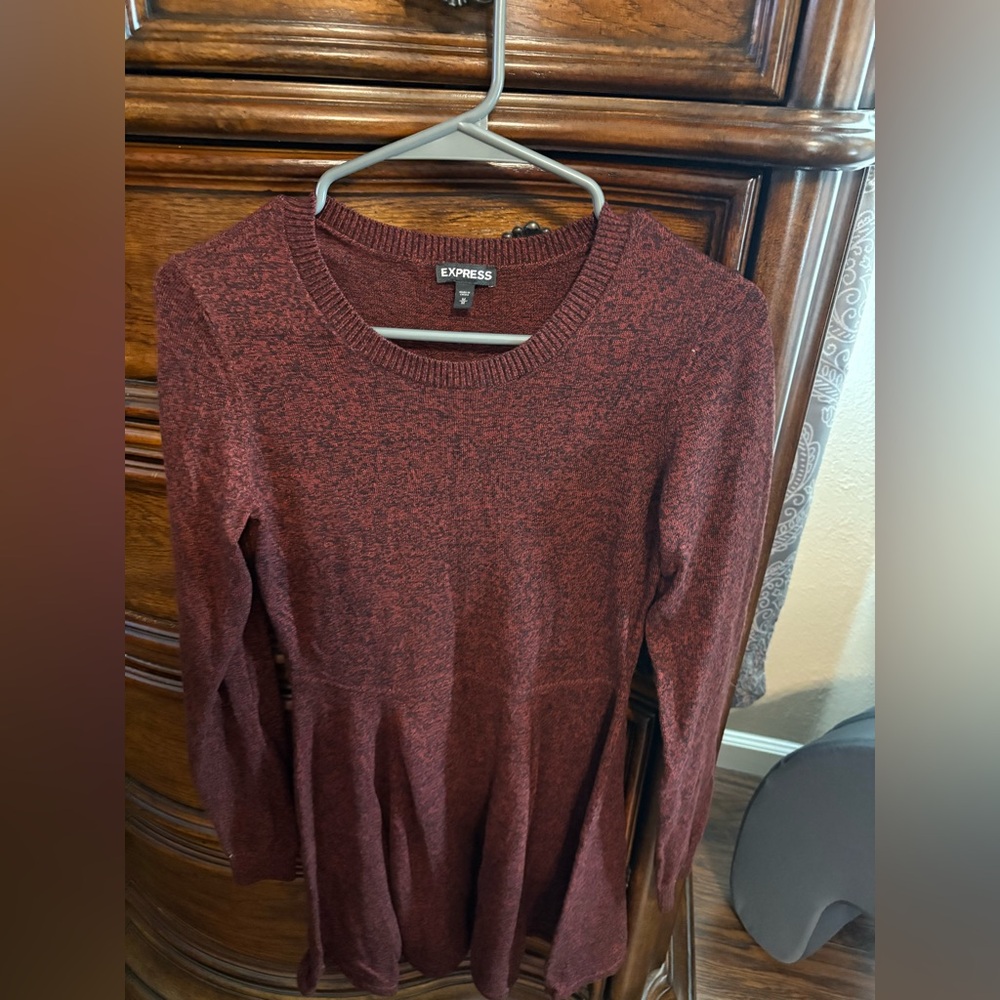 Express Women's Long-Sleeve Maroon Sweater Tunic